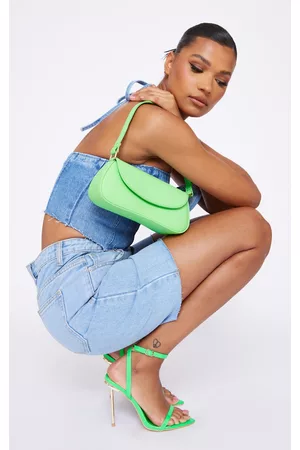 PRETTYLITTLETHING Women Shoulder Bags - Lime Distressed Slim Curved Shoulder Bag
