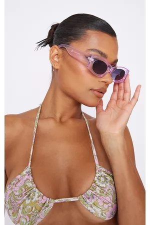 PRETTYLITTLETHING Women Sunglasses - Lilac Crystal Chunky Oval Sunglasses