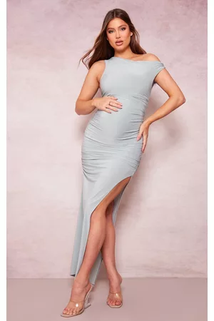PRETTYLITTLETHING Women Graduation Dresses - Maternity Sage Slinky Asymmetric Hem Maxi Dress