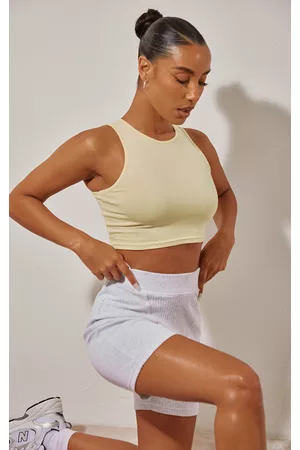 PRETTYLITTLETHING Women Crop Tops - Lemon Cotton Racer Crop Top