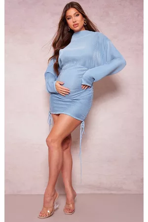 PRETTYLITTLETHING Women Graduation Dresses - Maternity Blue Plisse Bodycon Mini Dress