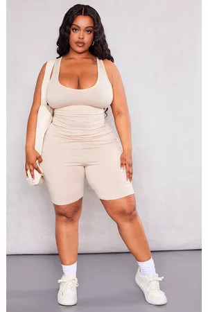 PRETTYLITTLETHING Women Playsuits & Rompers - Plus Stone Plunge Front Unitard