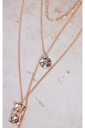 PRETTYLITTLETHING Women Necklaces - Gold Textrued Pendant Layered Necklace