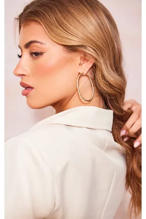 PRETTYLITTLETHING Women Earrings - Gold Textured Medium Size Hoop Earrings Multipack