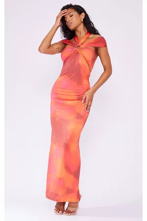 PRETTYLITTLETHING Women Graduation Dresses - Multi Slinky Ring Detail Cut Out Bardot Maxi Dress