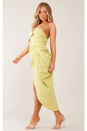 PRETTYLITTLETHING Women Ruched Midi Dresses - Lime Underwired Ruched Drape Midi Dress