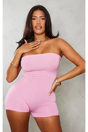 PRETTYLITTLETHING Women Playsuits & Rompers - Shape Candy Pink Slinky Acetate Bandeau Unitard