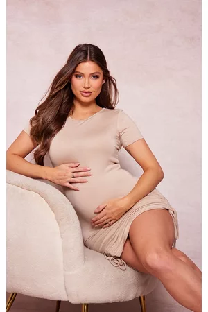 PRETTYLITTLETHING Women Ruched Dresses - Maternity Stone Ruched Side T Shirt Dress