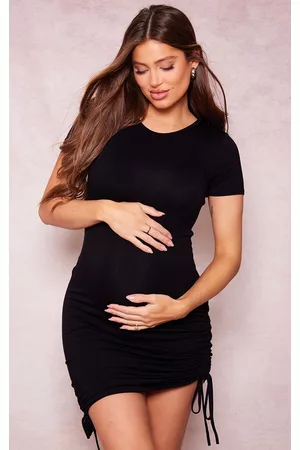 PRETTYLITTLETHING Women Ruched Dresses - Maternity Black Ruched Side T Shirt Dress