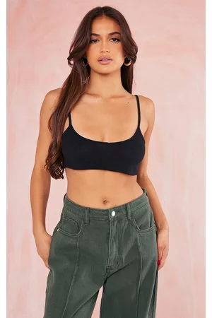 PRETTYLITTLETHING Women Bras - Black Cotton Strappy V Neck Bralette