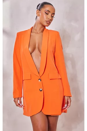 PRETTYLITTLETHING Women Blazer Dresses - Orange Plunge Pocket Detail Blazer Dress