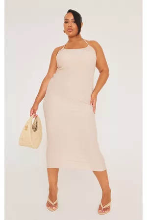 PRETTYLITTLETHING Women Graduation Dresses - Plus Stone Textured Halterneck Maxi Dress
