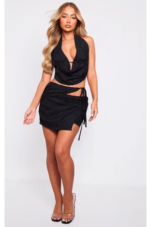 PRETTYLITTLETHING Floral Applique Cut Out Wrap Over Micro Mini Skirt
