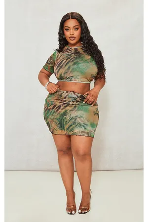 PRETTYLITTLETHING Plus Animal Printed Lettuce Hem Mesh Bodycon Skirt