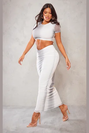 PRETTYLITTLETHING Shape Mesh Printed Detail Maxi Skirt
