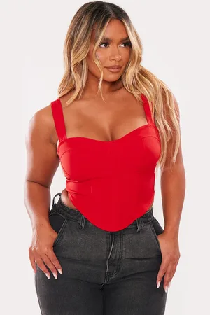 PRETTYLITTLETHING Shape Woven Corset Crop Top