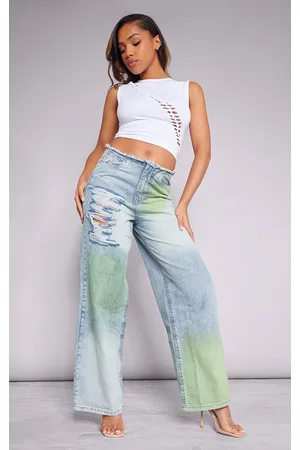 Tall Ombre Wash Distressed Detail Wide Leg Jeans