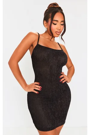 Black Textured Slinky One Shoulder Bralet Detail Bodycon Dress