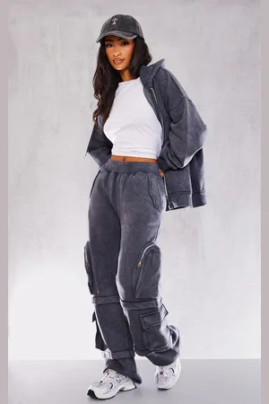 Prettylittlething Grey Embroidered Cuffed Track Pants