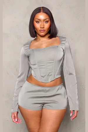 PRETTYLITTLETHING Shape Woven Boning Detail Long Sleeve Corset