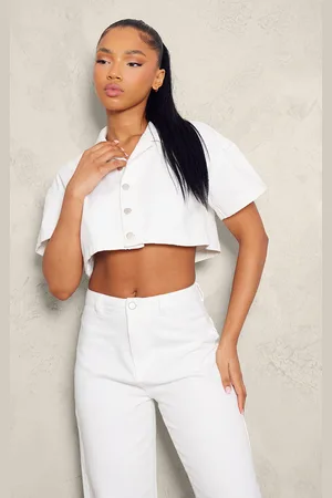 PRETTYLITTLETHING Short Sleeve Cropped Denim Shirt