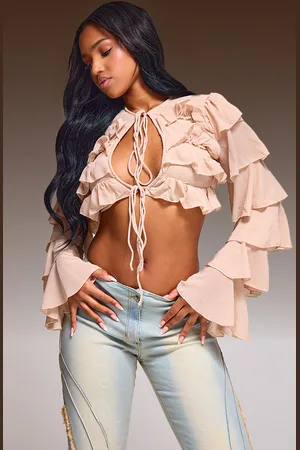 PRETTYLITTLETHING Chiffon Ruffle Tie Detail Crop Top