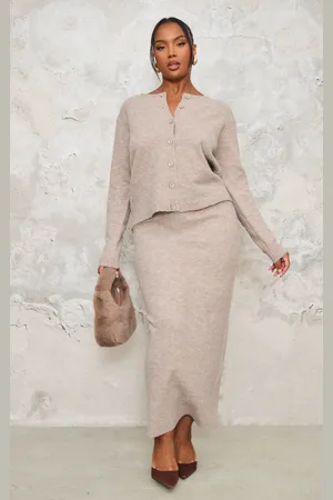 PRETTYLITTLETHING Plus Melange Soft Knit Maxi Skirt