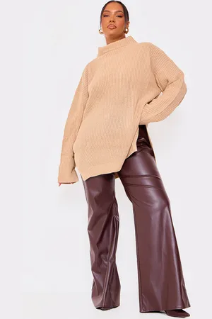 PRETTYLITTLETHING Plus High Neck Knitted Side Split Sweater