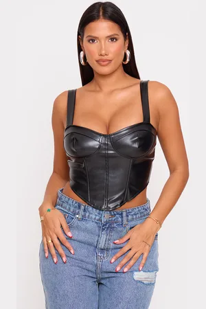 PRETTYLITTLETHING Shape Faux Leather Corset Crop Top