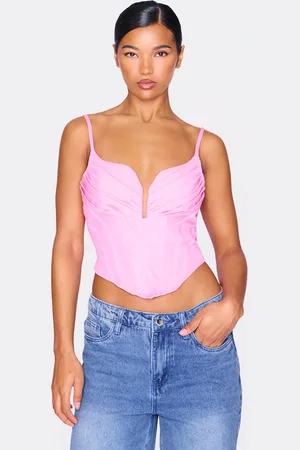 PRETTYLITTLETHING Strappy Pleated Bust Corset Detail Crop Top