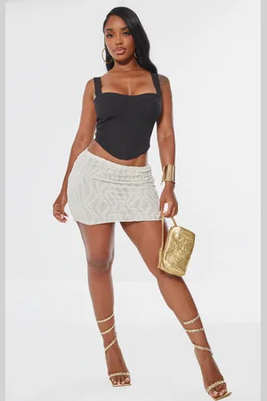 PRETTYLITTLETHING Shape Woven Corset Crop Top