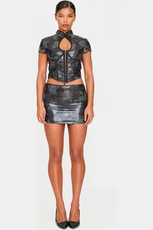 PRETTYLITTLETHING Printed Sequin Micro Mini Skirt