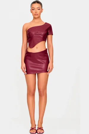 PRETTYLITTLETHING Faux Leather Asymmetric Hem Mini Skirt