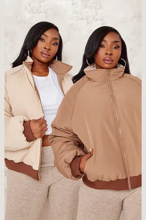 PRETTYLITTLETHING Plus And Sand Reversible Bomber Puffer