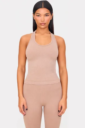 PRETTYLITTLETHING Acid Wash Seamless Rib Halter Neck Gym Top