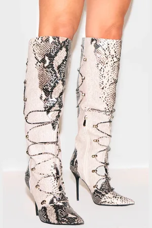 PRETTYLITTLETHING PU Point Toe Stiletto Heeled Knee High Boots