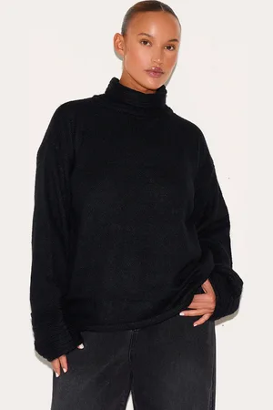 PRETTYLITTLETHING Plus Textured Knit Roll Neck Oversized Sweater