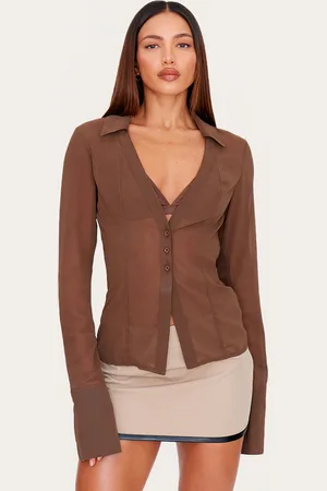 PRETTYLITTLETHING Tall Mesh Button Front Blouse