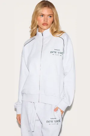 PRETTYLITTLETHING Premium Piping Detail High Neck Zip Through Sweatshirt