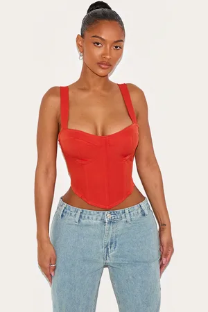 PRETTYLITTLETHING Shape Woven Corset Crop Top