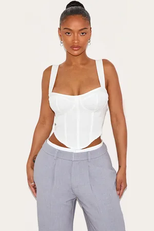 PRETTYLITTLETHING Shape Woven Corset Crop Top