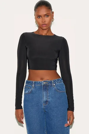 PRETTYLITTLETHING Basic Slinky Long Sleeve Crop Top