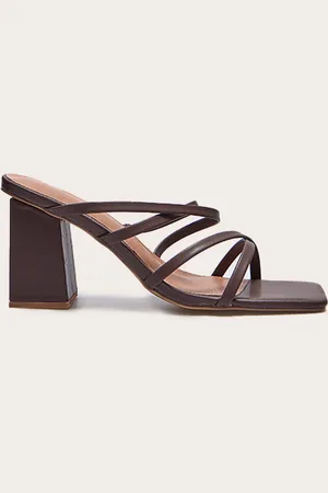 PRETTYLITTLETHING PU Wide Fit Square Toe Strappy Block Heeled Mules