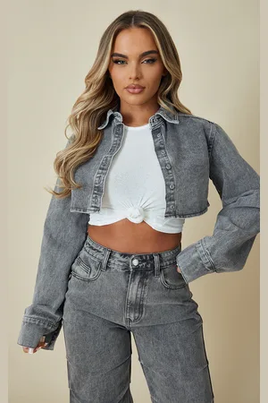 PRETTYLITTLETHING Denim Cropped Shirt