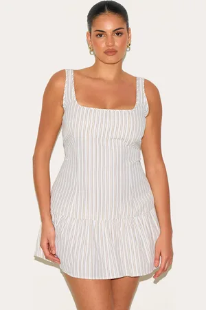PRETTYLITTLETHING Plus Striped Sleeveless Scoop Neck Shift Dress