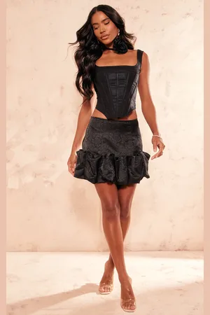 PRETTYLITTLETHING Floral Satin Puffball Hem Mini Skirt