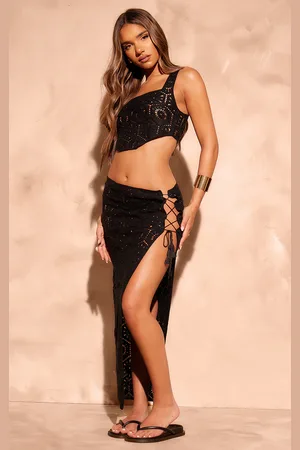 PRETTYLITTLETHING Patterned Crochet Knit Maxi Skirt