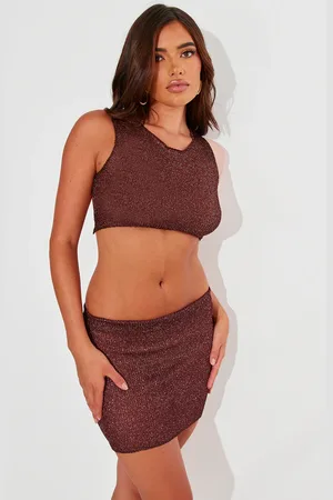 PRETTYLITTLETHING Metallic Jersey Racer Open Back Crop Top