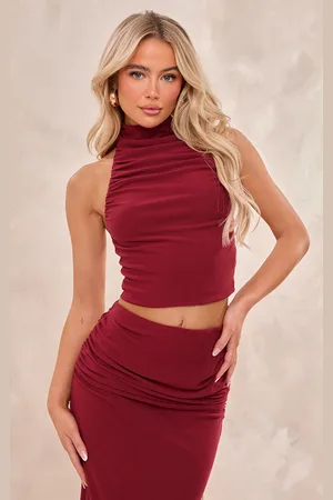 PRETTYLITTLETHING Soft Touch Ruched Halterneck Crop Top