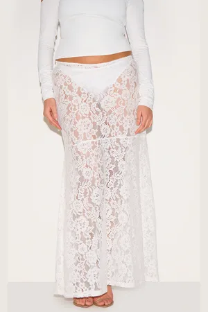PRETTYLITTLETHING Plus Floral Lace Sheer Maxi Skirt